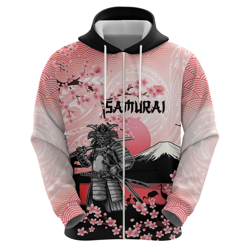 Personalised Japan Samurai Warrior Hoodie Japanese Cherry Blossom Polynesian Pattern LT14 - Polynesian Pride