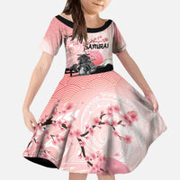 Personalised Japan Samurai Warrior Kid Short Sleeve Dress Japanese Cherry Blossom Polynesian Pattern LT14 KID Pink - Polynesian Pride