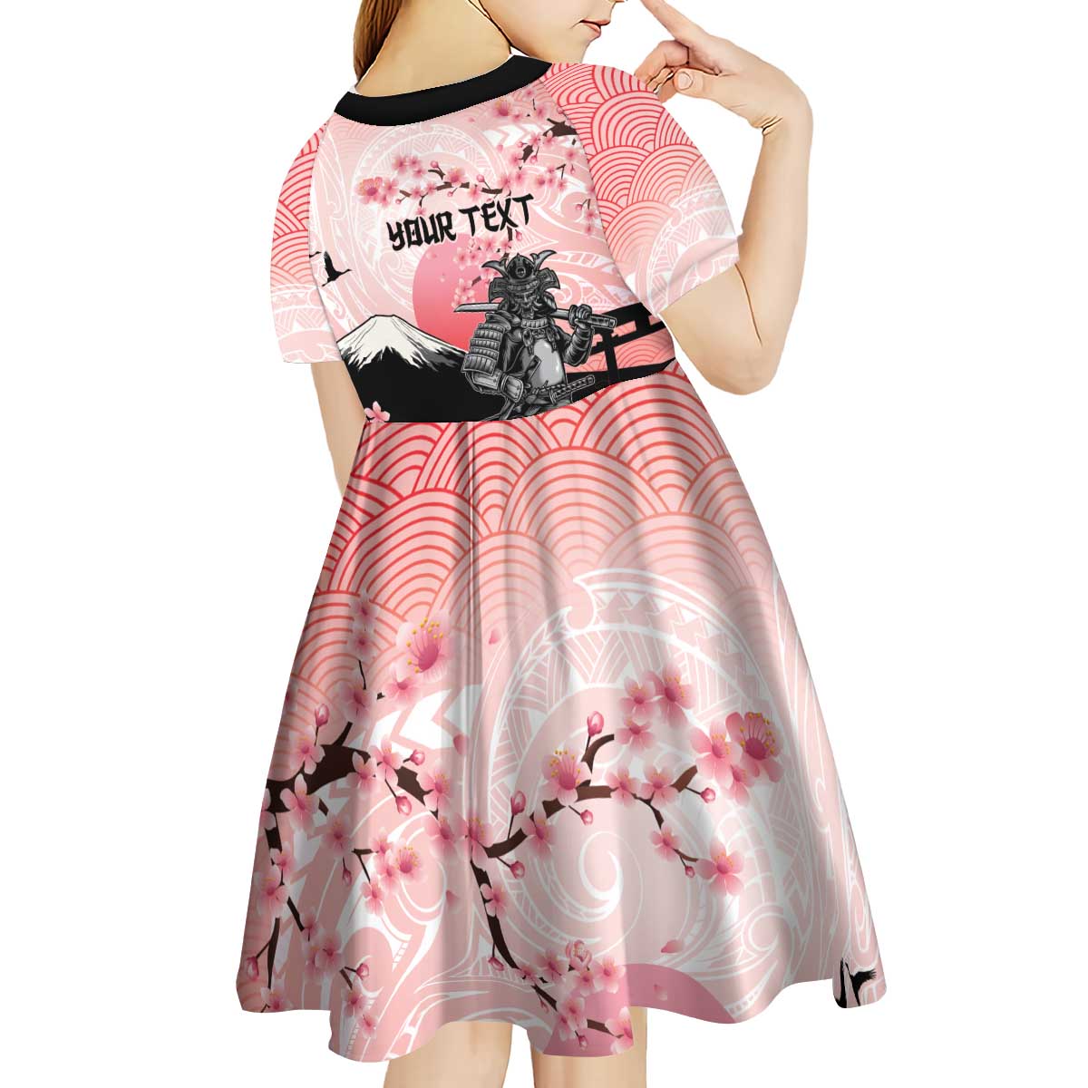 Personalised Japan Samurai Warrior Kid Short Sleeve Dress Japanese Cherry Blossom Polynesian Pattern LT14 - Polynesian Pride
