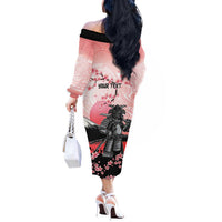Personalised Japan Samurai Warrior Off The Shoulder Long Sleeve Dress Japanese Cherry Blossom Polynesian Pattern LT14 - Polynesian Pride