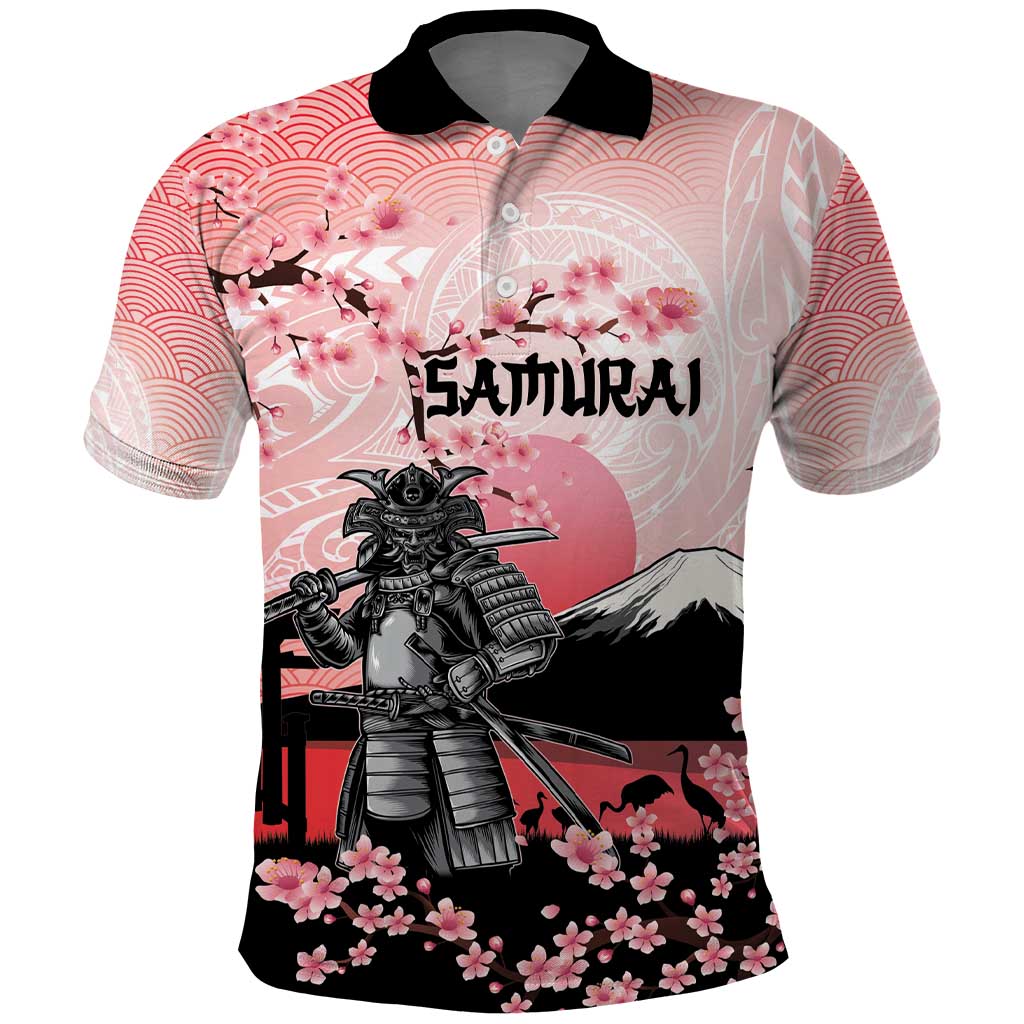 Personalised Japan Samurai Warrior Polo Shirt Japanese Cherry Blossom Polynesian Pattern LT14 Pink - Polynesian Pride