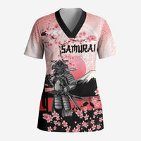Personalised Japan Samurai Warrior Scrub Top Japanese Cherry Blossom Polynesian Pattern LT14 Adult Pink - Polynesian Pride