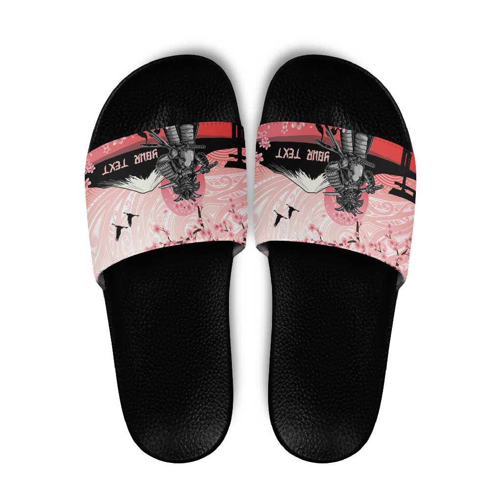 Personalised Japan Samurai Warrior Slide Sandals Japanese Cherry Blossom Polynesian Pattern LT14 Pink - Polynesian Pride
