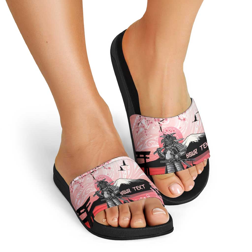Personalised Japan Samurai Warrior Slide Sandals Japanese Cherry Blossom Polynesian Pattern LT14 - Polynesian Pride