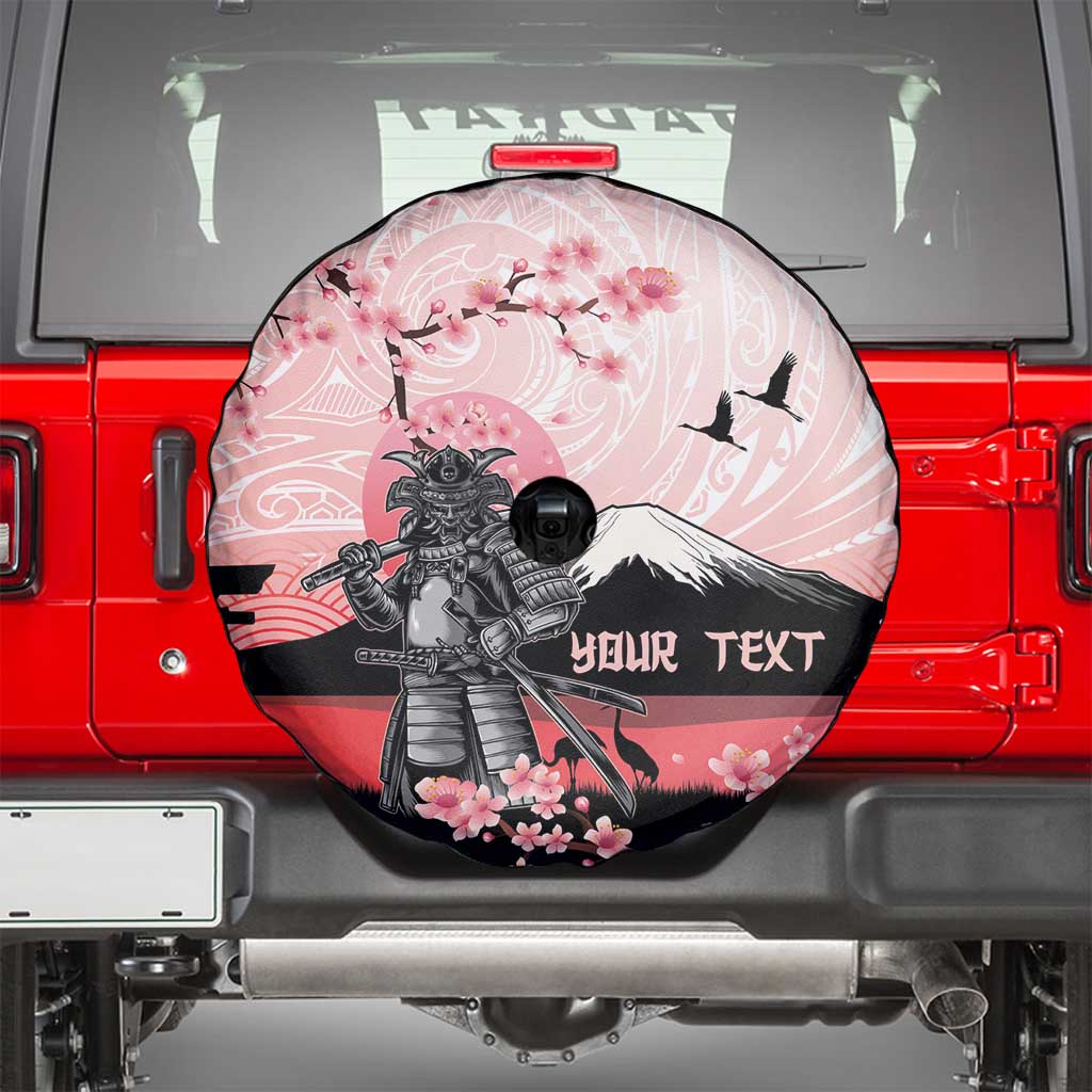 Personalised Japan Samurai Warrior Spare Tire Cover Japanese Cherry Blossom Polynesian Pattern LT14 - Polynesian Pride