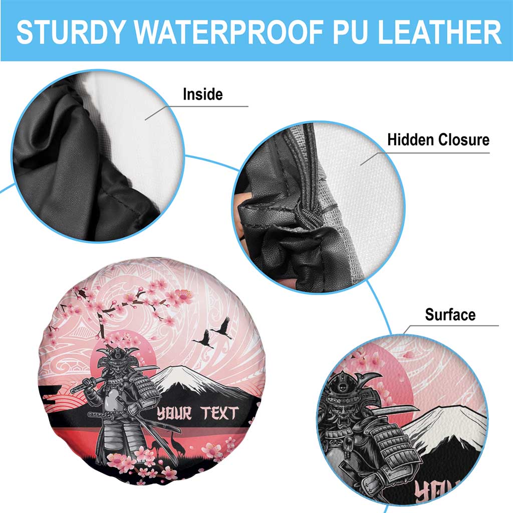 Personalised Japan Samurai Warrior Spare Tire Cover Japanese Cherry Blossom Polynesian Pattern LT14 - Polynesian Pride