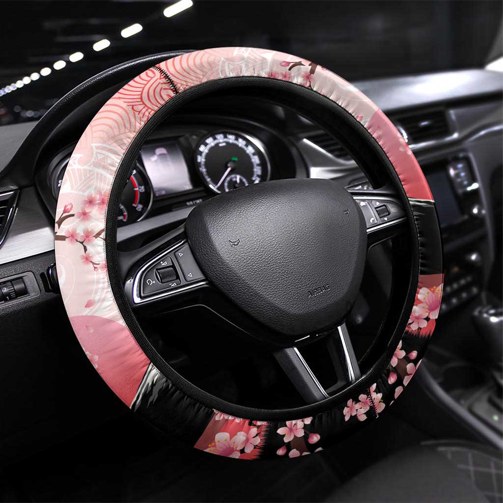 Japan Samurai Warrior Steering Wheel Cover Japanese Cherry Blossom Polynesian Pattern LT14 Universal Fit Pink - Polynesian Pride