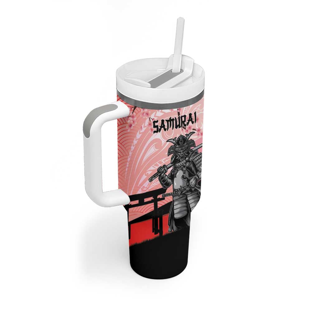 Personalised Japan Samurai Warrior Tumbler With Handle Japanese Cherry Blossom Polynesian Pattern LT14 - Polynesian Pride