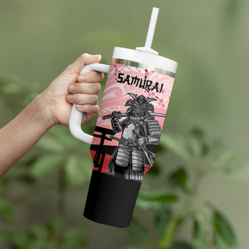 Personalised Japan Samurai Warrior Tumbler With Handle Japanese Cherry Blossom Polynesian Pattern LT14 - Polynesian Pride