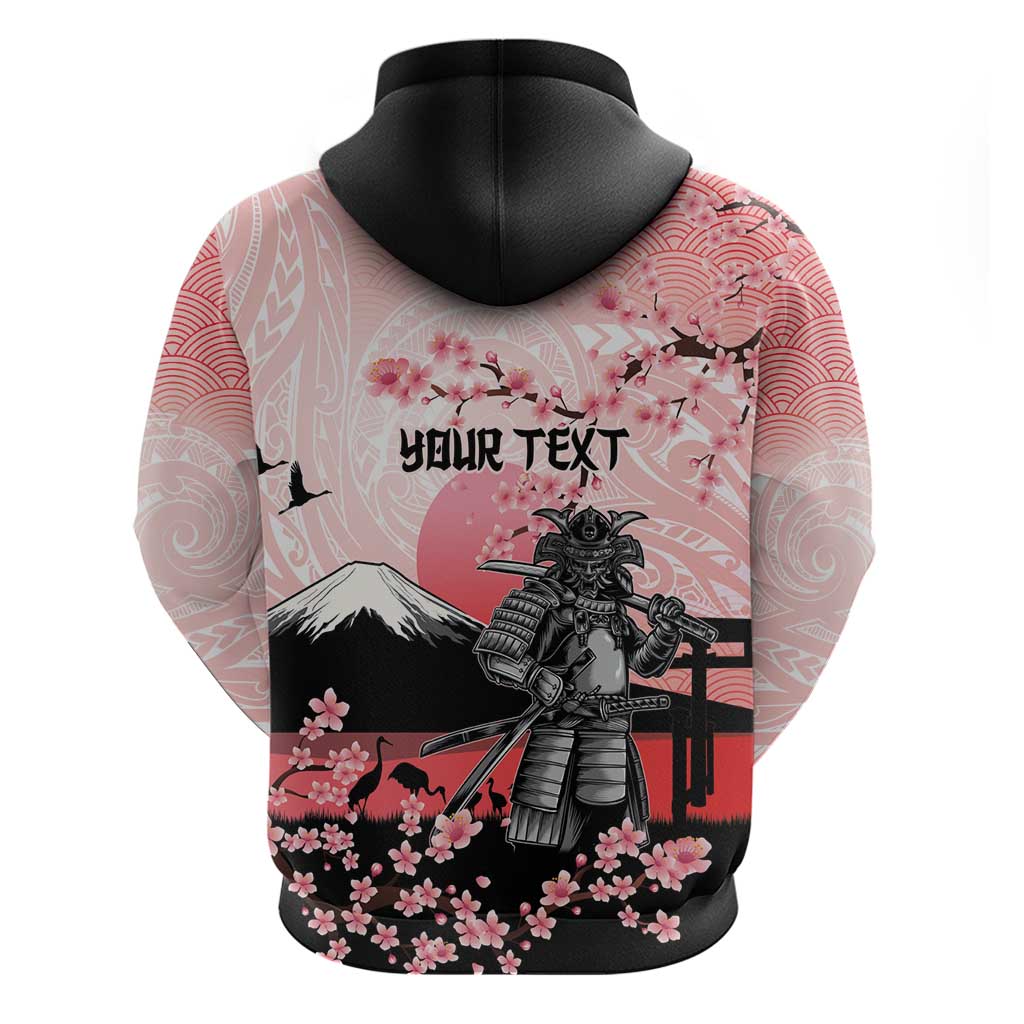 Personalised Japan Samurai Warrior Zip Hoodie Japanese Cherry Blossom Polynesian Pattern LT14 - Polynesian Pride