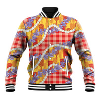 Hawaii Kahili Palaka Motifs Baseball Jacket Hawaiian Honohono Pikake Lei LT14 Unisex Red - Polynesian Pride