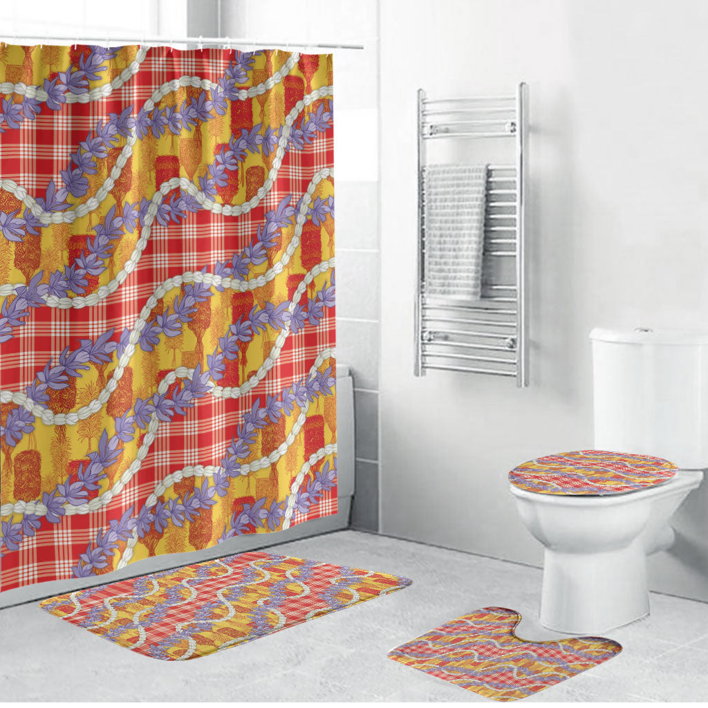 Hawaii Kahili Palaka Motifs Bathroom Set Hawaiian Honohono Pikake Lei LT14 Bathroom Set (4 pcs) Red - Polynesian Pride