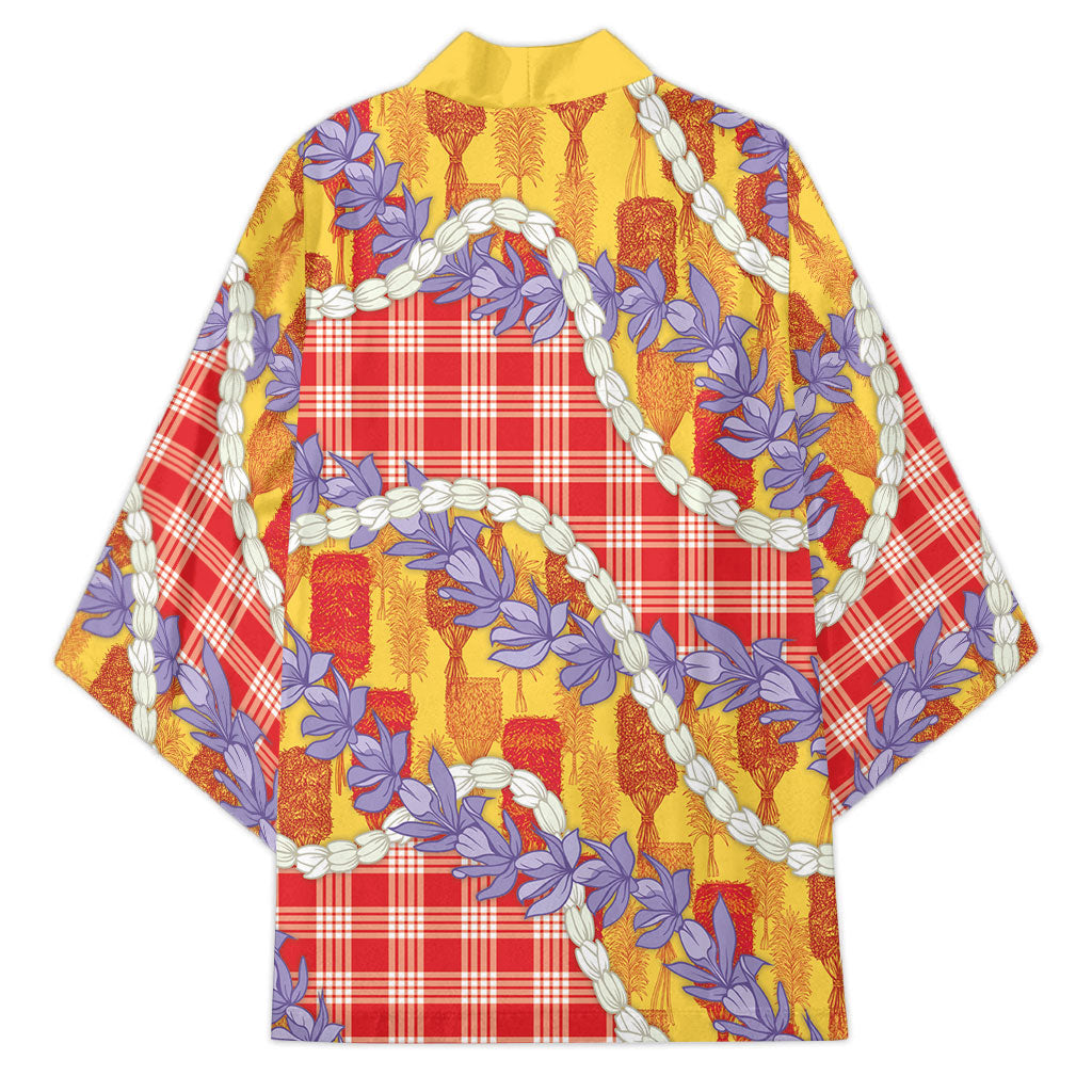 Hawaii Kahili Palaka Motifs Kimono Hawaiian Honohono Pikake Lei LT14 - Polynesian Pride