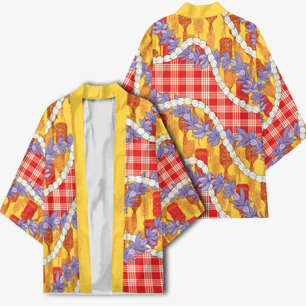 Hawaii Kahili Palaka Motifs Kimono Hawaiian Honohono Pikake Lei LT14 - Polynesian Pride