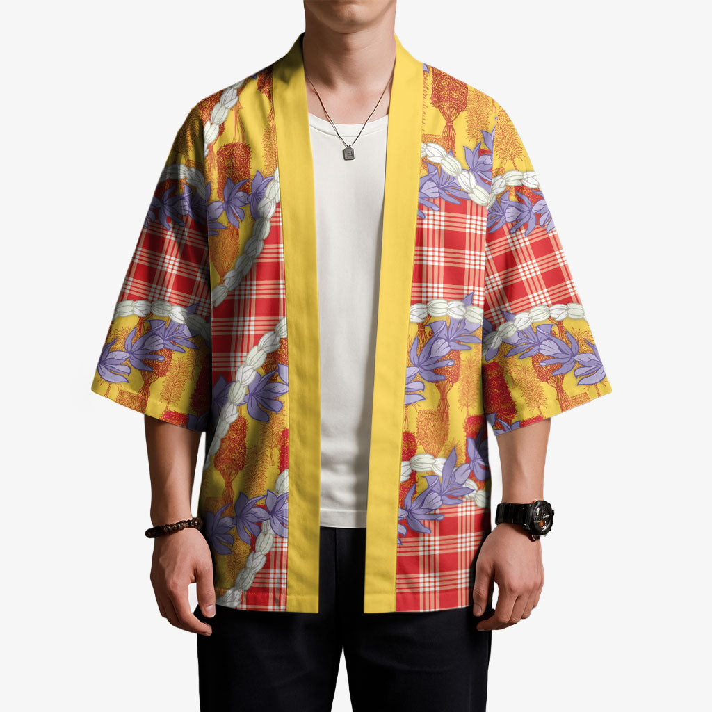 Hawaii Kahili Palaka Motifs Kimono Hawaiian Honohono Pikake Lei LT14 - Polynesian Pride