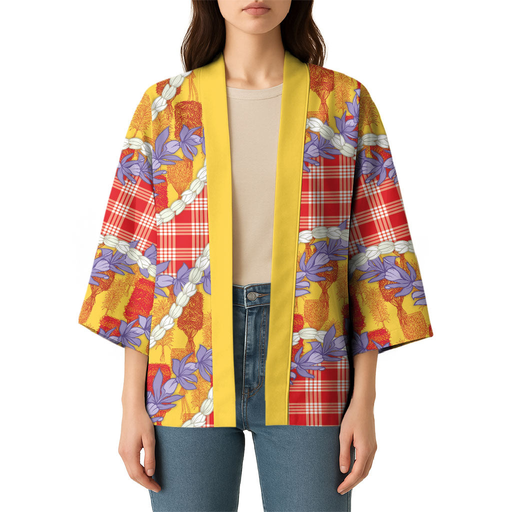 Hawaii Kahili Palaka Motifs Kimono Hawaiian Honohono Pikake Lei LT14 - Polynesian Pride