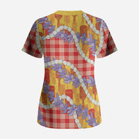 Hawaii Kahili Palaka Motifs Scrub Top Hawaiian Honohono Pikake Lei LT14 - Polynesian Pride