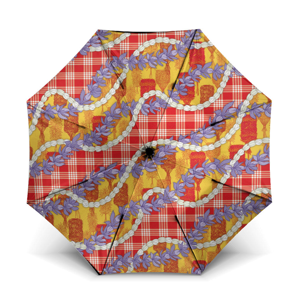 Hawaii Kahili Palaka Motifs Umbrella Hawaiian Honohono Pikake Lei LT14 One Size Folded 11.42 inch Opened Diameter 37.4 inch Red - Polynesian Pride