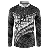 Hawaii Lauhala Tattoo Button Sweatshirt Hawaiian Hala Leaf Weaving LT14 Black - Polynesian Pride