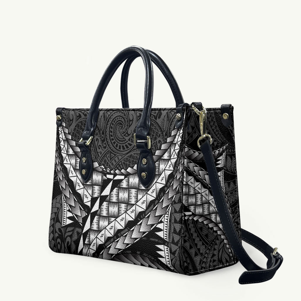Hawaii Lauhala Tattoo Leather Bag Hawaiian Hala Leaf Weaving LT14 Black - Polynesian Pride