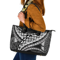 Hawaii Lauhala Tattoo Leather Tote Bag Hawaiian Hala Leaf Weaving LT14 Black - Polynesian Pride