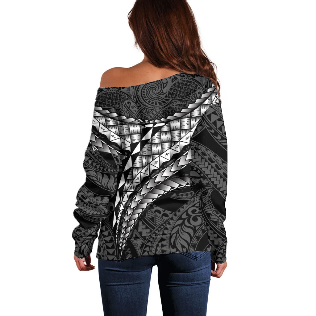 Hawaii Lauhala Tattoo Off Shoulder Sweater Hawaiian Hala Leaf Weaving LT14 - Polynesian Pride