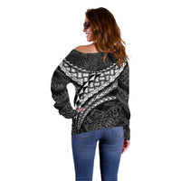 Hawaii Lauhala Tattoo Off Shoulder Sweater Hawaiian Hala Leaf Weaving LT14 - Polynesian Pride