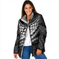 Hawaii Lauhala Tattoo Padded Jacket Hawaiian Hala Leaf Weaving LT14 Women Black - Polynesian Pride