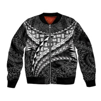 Hawaii Lauhala Tattoo Sleeve Zip Bomber Jacket Hawaiian Hala Leaf Weaving LT14 Unisex Black - Polynesian Pride