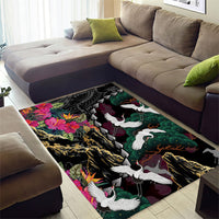 Hawaiian and Japanese Culture Area Rug Crane Sakura Hibiscus Tropical Vibes LT14 - Polynesian Pride