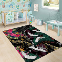 Hawaiian and Japanese Culture Area Rug Crane Sakura Hibiscus Tropical Vibes LT14 - Polynesian Pride