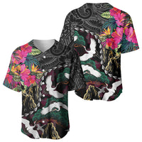 Hawaiian and Japanese Culture Baseball Jersey Crane Sakura Hibiscus Tropical Vibes LT14 - Polynesian Pride