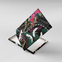 Hawaiian and Japanese Culture Canvas Wall Art Crane Sakura Hibiscus Tropical Vibes LT14 With Frame Black - Polynesian Pride