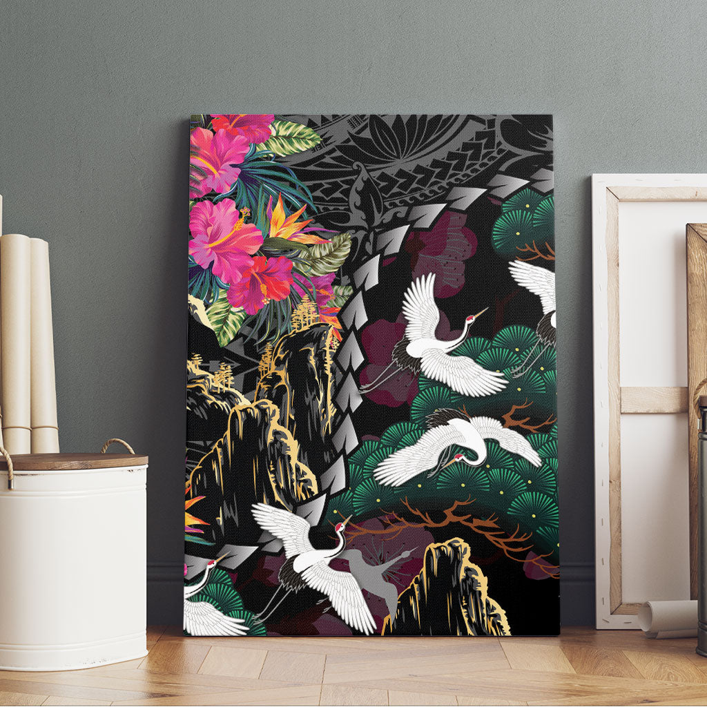 Hawaiian and Japanese Culture Canvas Wall Art Crane Sakura Hibiscus Tropical Vibes LT14 - Polynesian Pride