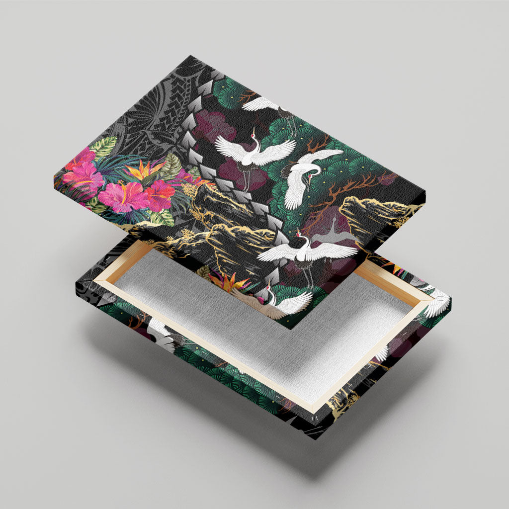 Hawaiian and Japanese Culture Canvas Wall Art Crane Sakura Hibiscus Tropical Vibes LT14 - Polynesian Pride