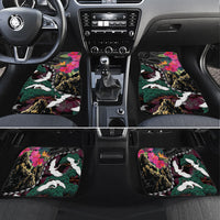 Hawaiian and Japanese Culture Car Mats Crane Sakura Hibiscus Tropical Vibes LT14 Set 4pcs Black - Polynesian Pride