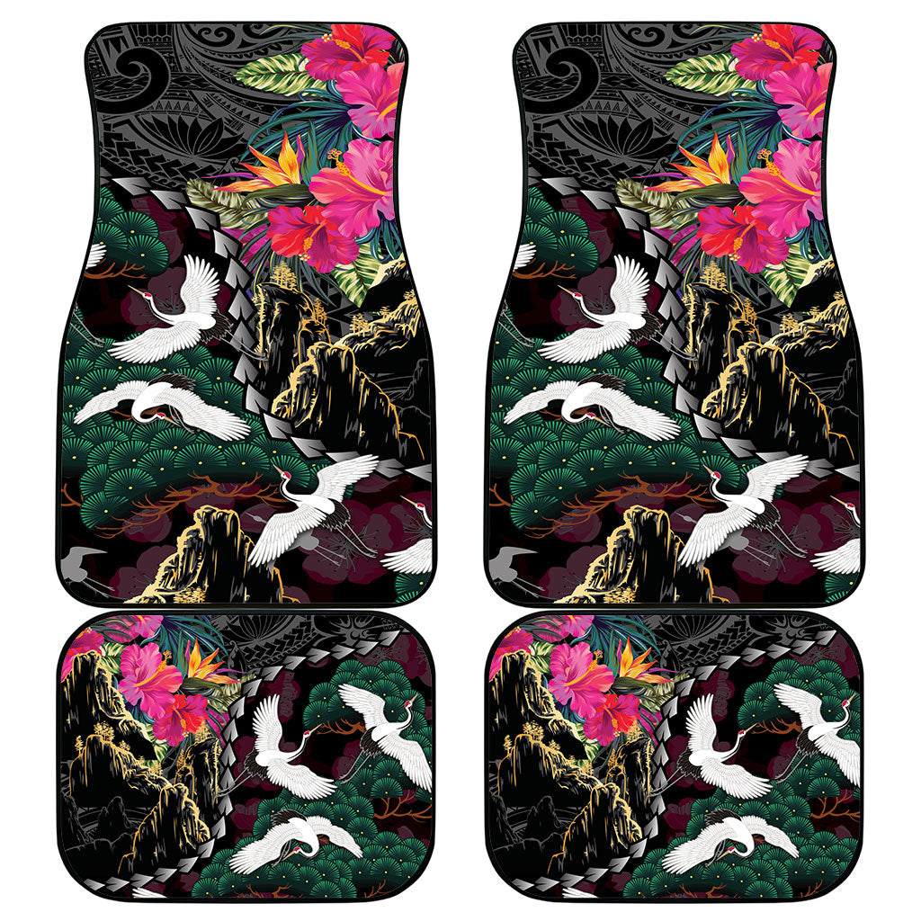 Hawaiian and Japanese Culture Car Mats Crane Sakura Hibiscus Tropical Vibes LT14 - Polynesian Pride