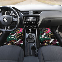 Hawaiian and Japanese Culture Car Mats Crane Sakura Hibiscus Tropical Vibes LT14 Set 2pcs - Front Black - Polynesian Pride