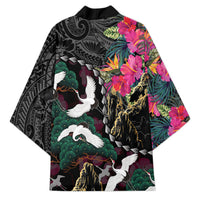 Hawaiian and Japanese Culture Kimono Crane Sakura Hibiscus Tropical Vibes LT14 - Polynesian Pride
