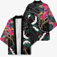 Hawaiian and Japanese Culture Kimono Crane Sakura Hibiscus Tropical Vibes LT14 - Polynesian Pride