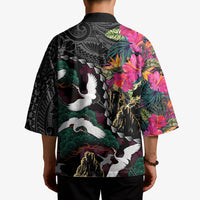 Hawaiian and Japanese Culture Kimono Crane Sakura Hibiscus Tropical Vibes LT14 - Polynesian Pride