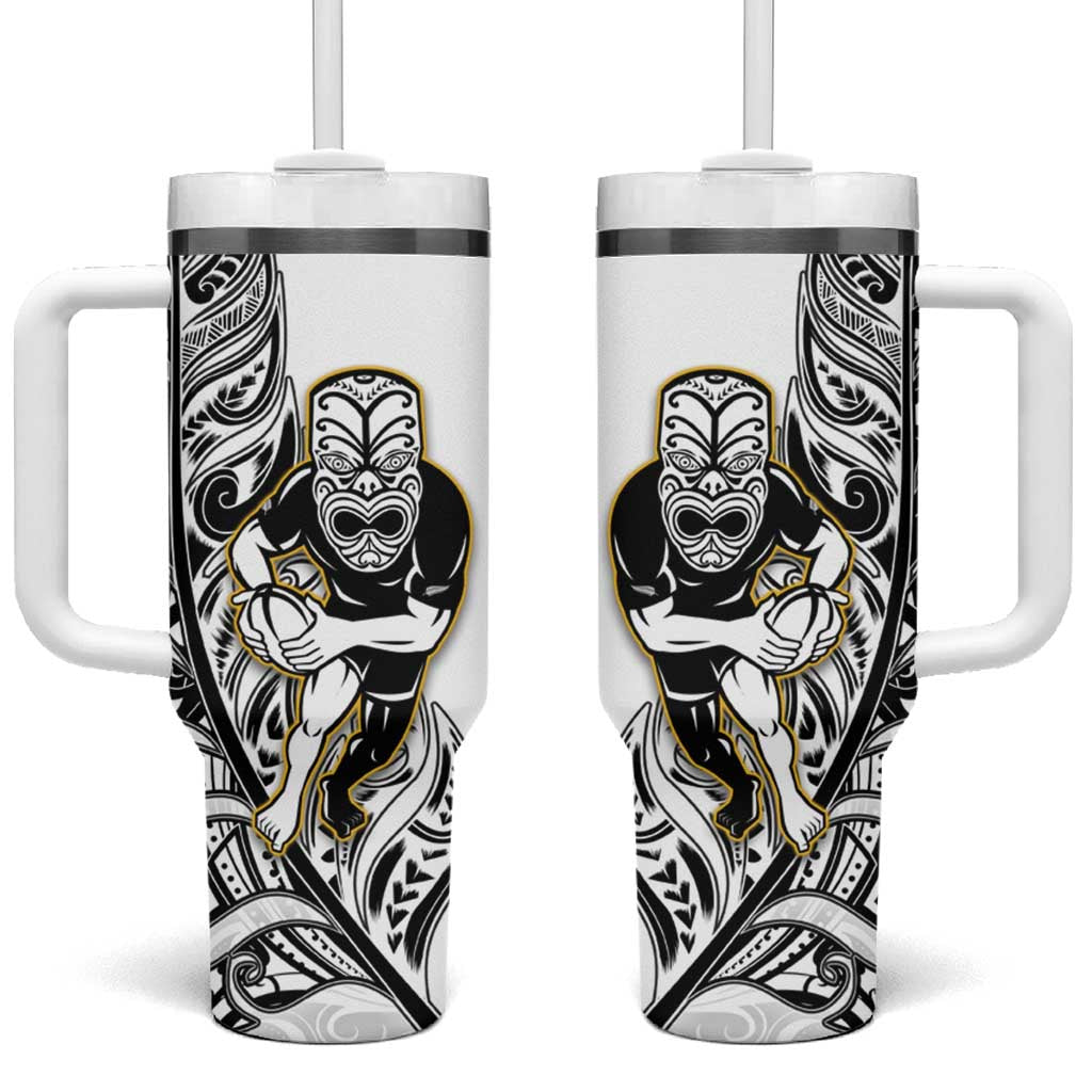 New Zealand Silver Fern Rugby Tumbler With Handle All Black Maori Version White LT14 One Size: 40 oz White - Polynesian Pride