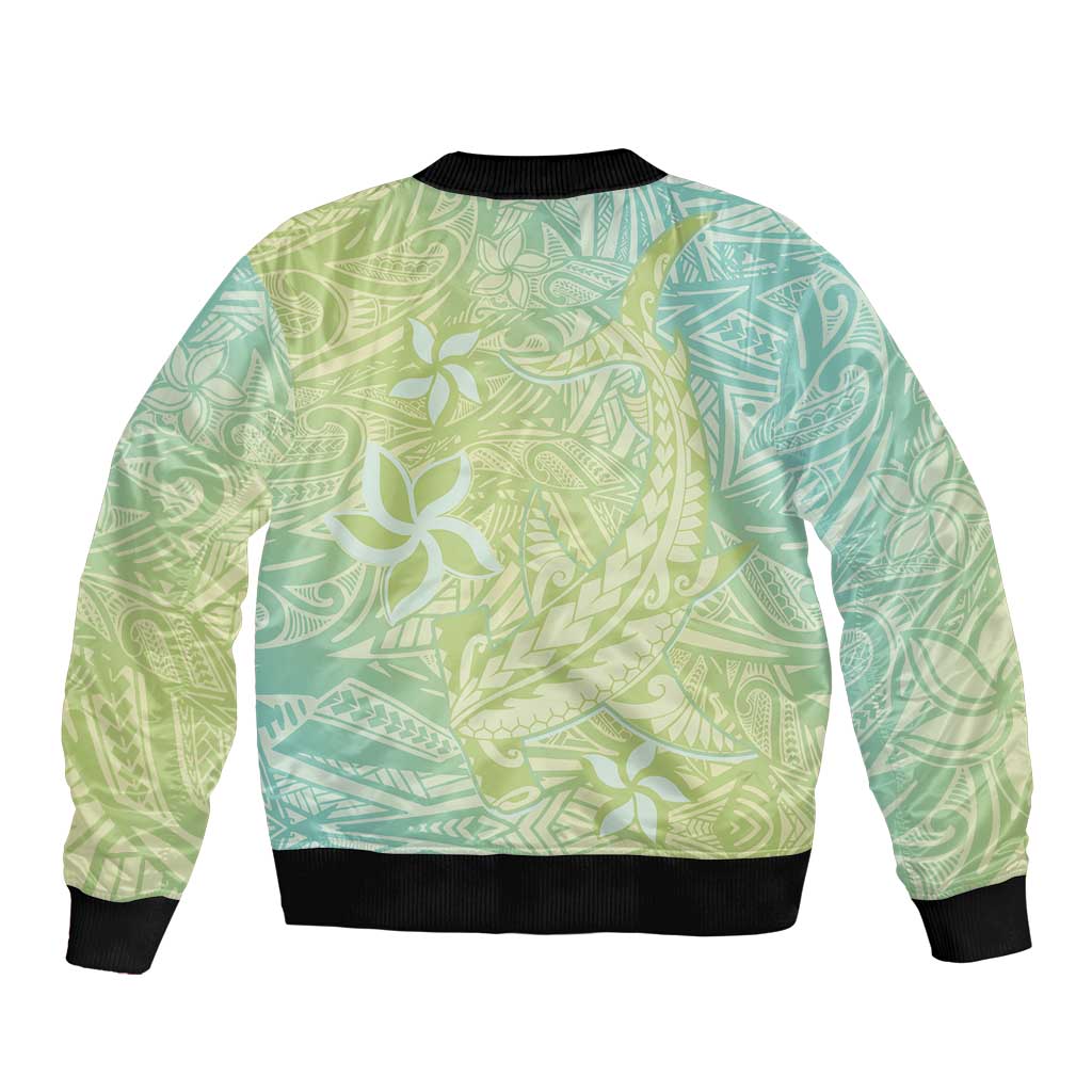 Baby Green Gradient Polynesia Bomber Jacket Hawaiian Tribal Hammerhead Shark Tattoo LT14 - Polynesian Pride
