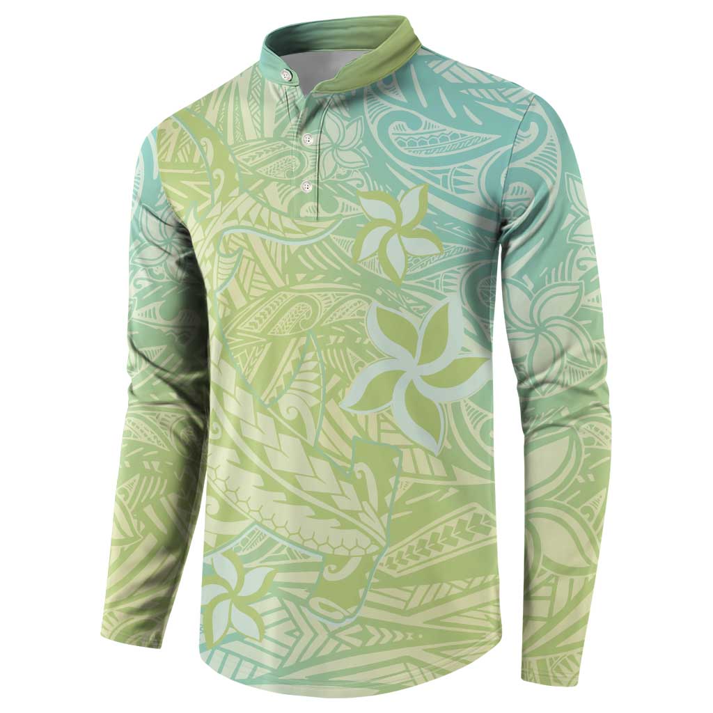 Baby Green Gradient Polynesia Button Sweatshirt Hawaiian Tribal Hammerhead Shark Tattoo LT14 - Polynesian Pride