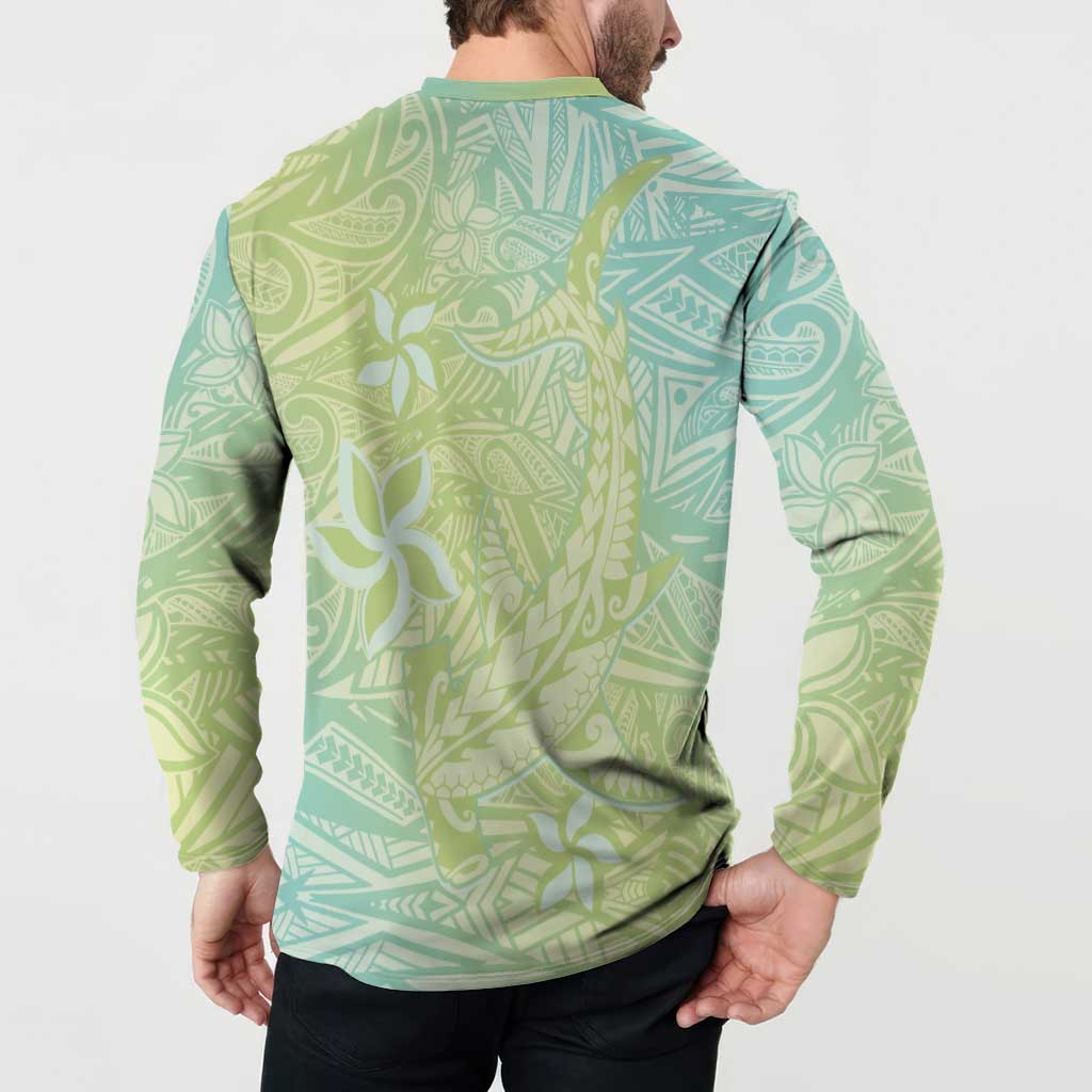 Baby Green Gradient Polynesia Button Sweatshirt Hawaiian Tribal Hammerhead Shark Tattoo LT14 - Polynesian Pride