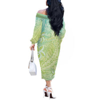 Baby Green Gradient Polynesia Off The Shoulder Long Sleeve Dress Hawaiian Tribal Hammerhead Shark Tattoo LT14 - Polynesian Pride