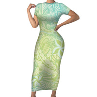Baby Green Gradient Polynesia Short Sleeve Bodycon Dress Hawaiian Tribal Hammerhead Shark Tattoo LT14 Long Dress Baby Green - Polynesian Pride