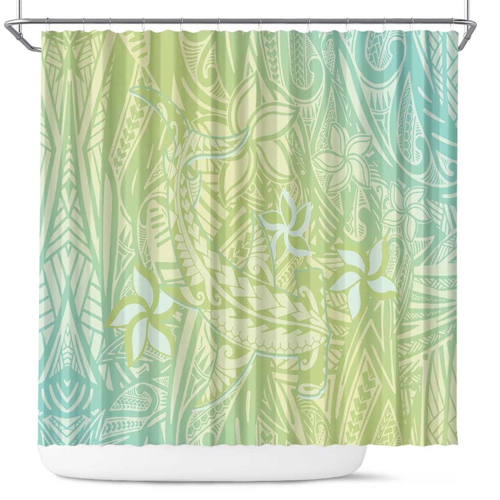 Baby Green Gradient Polynesia Shower Curtain Hawaiian Tribal Hammerhead Shark Tattoo