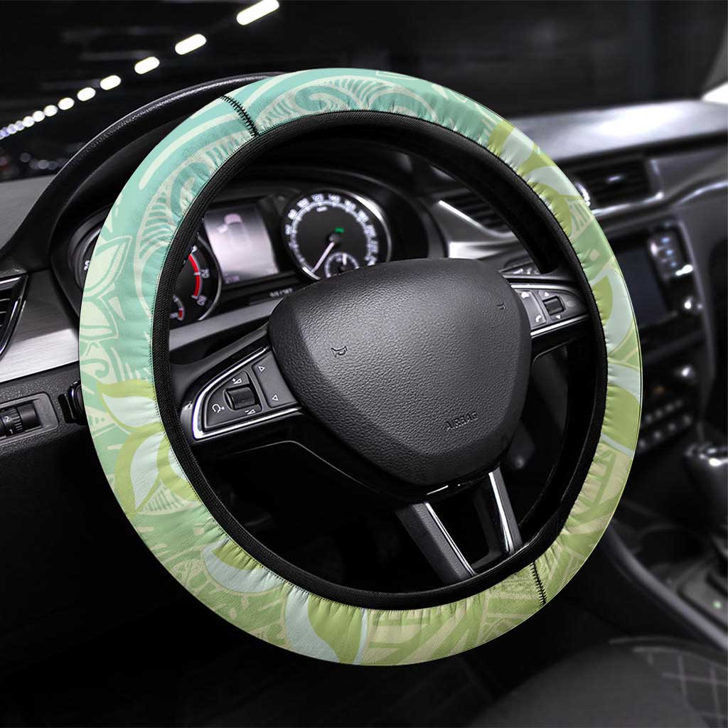 Baby Green Gradient Polynesia Steering Wheel Cover Hawaiian Tribal Hammerhead Shark Tattoo