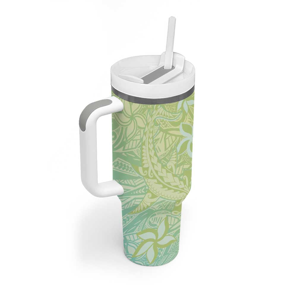 Baby Green Gradient Polynesia Tumbler With Handle Hawaiian Tribal Hammerhead Shark Tattoo LT14 - Polynesian Pride